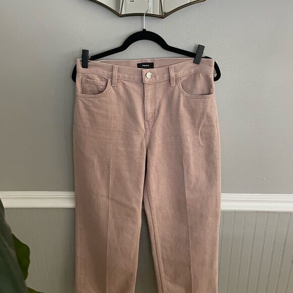 Theory Wide Crop Jeans In Dyed Denim Blush Pink Size 28 - Picture 4 of 13